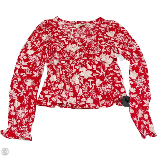 Top Long Sleeve By Maeve In Red & White, Size: M