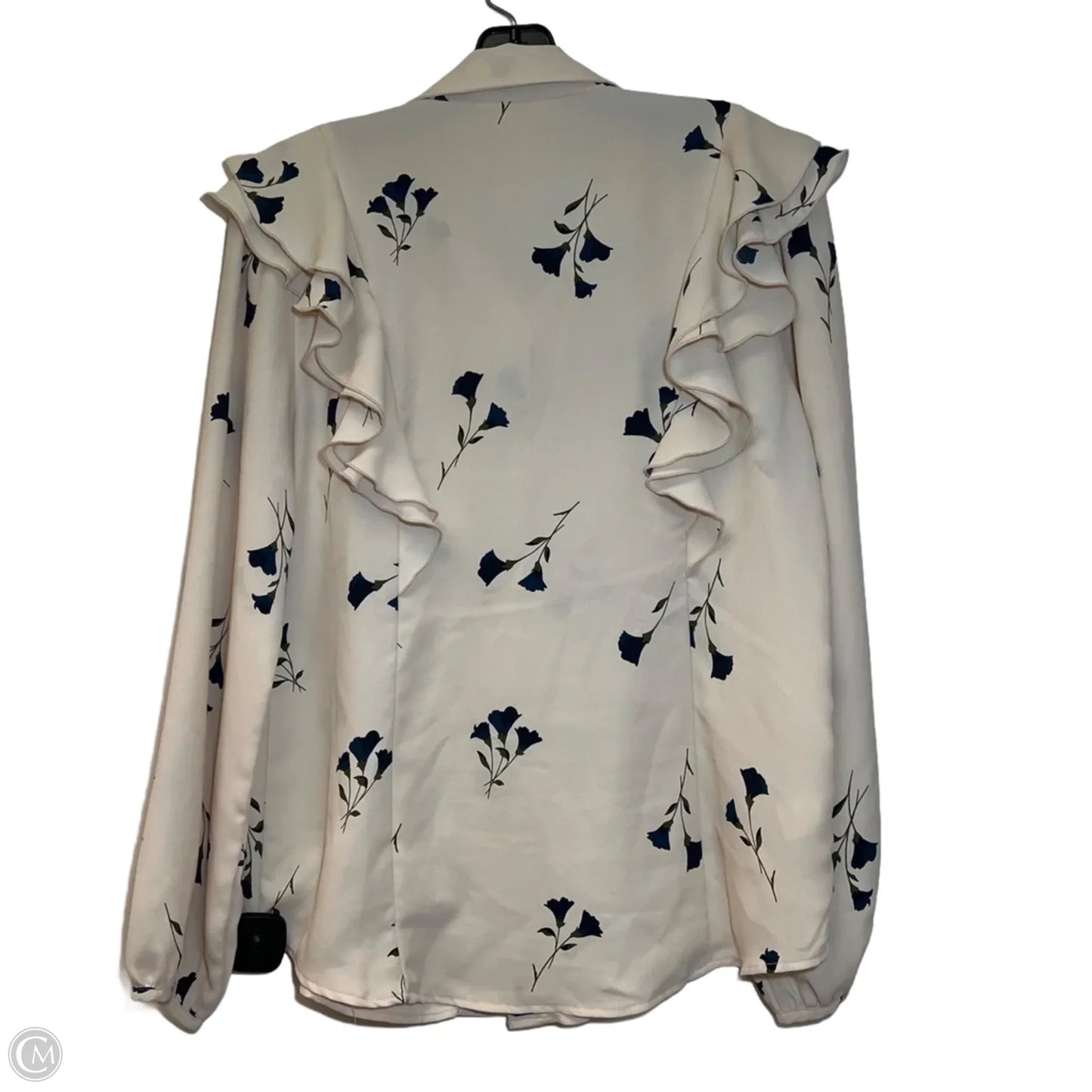 Blouse Long Sleeve By Ann Taylor In Blue & Cream, Size: S