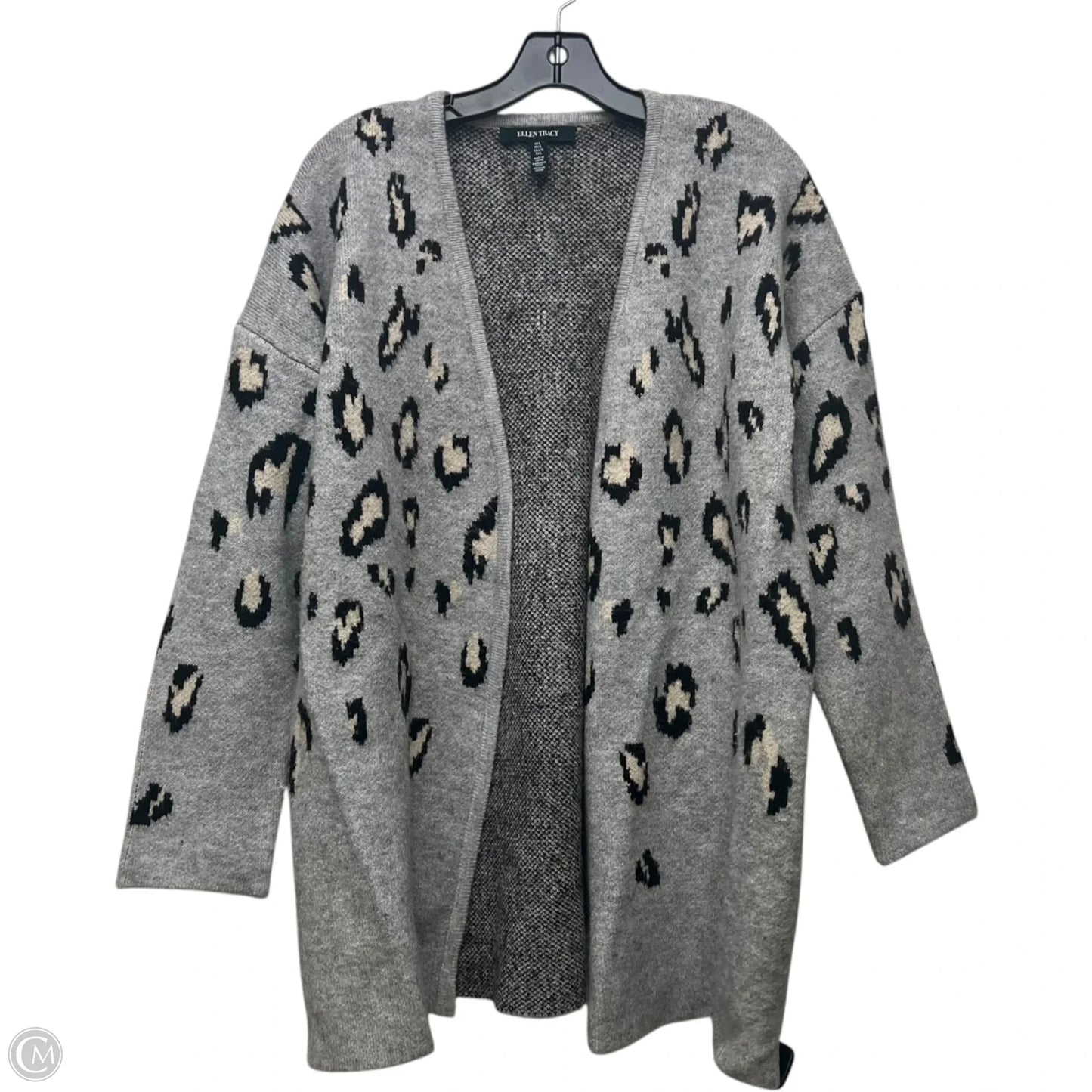 Sweater Cardigan By Ellen Tracy In Grey, Size: L
