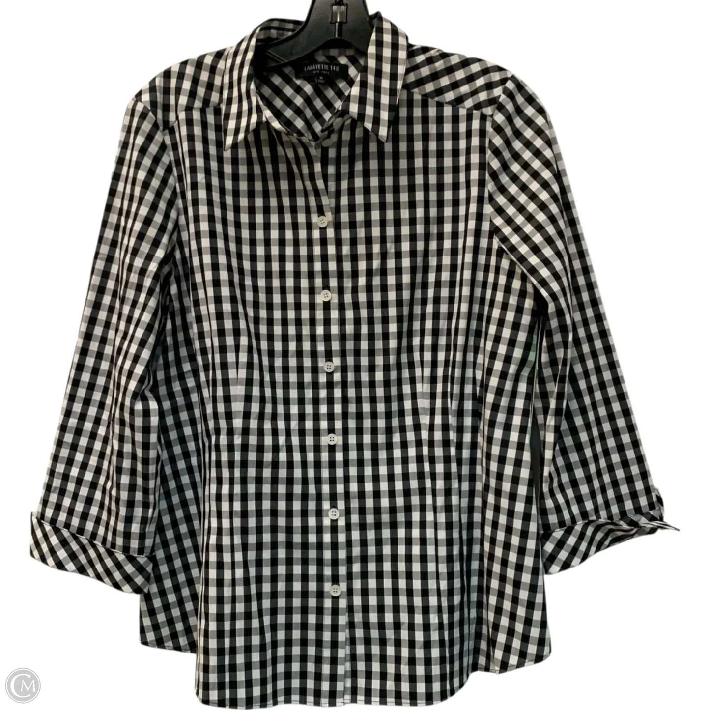 Top Long Sleeve Designer By Lafayette 148 In Black & White, Size: M