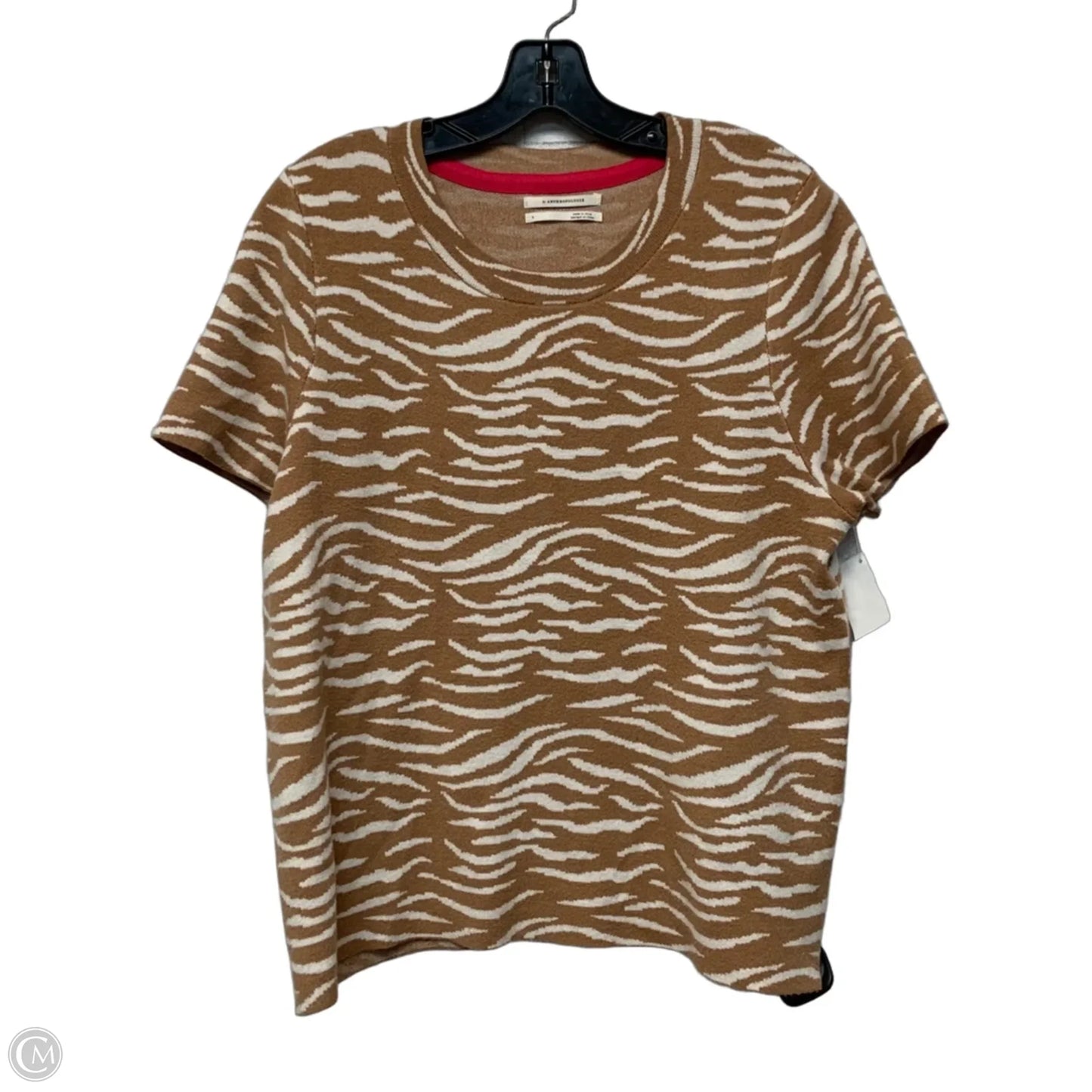 Top Short Sleeve By Anthropologie In Brown & White, Size: L