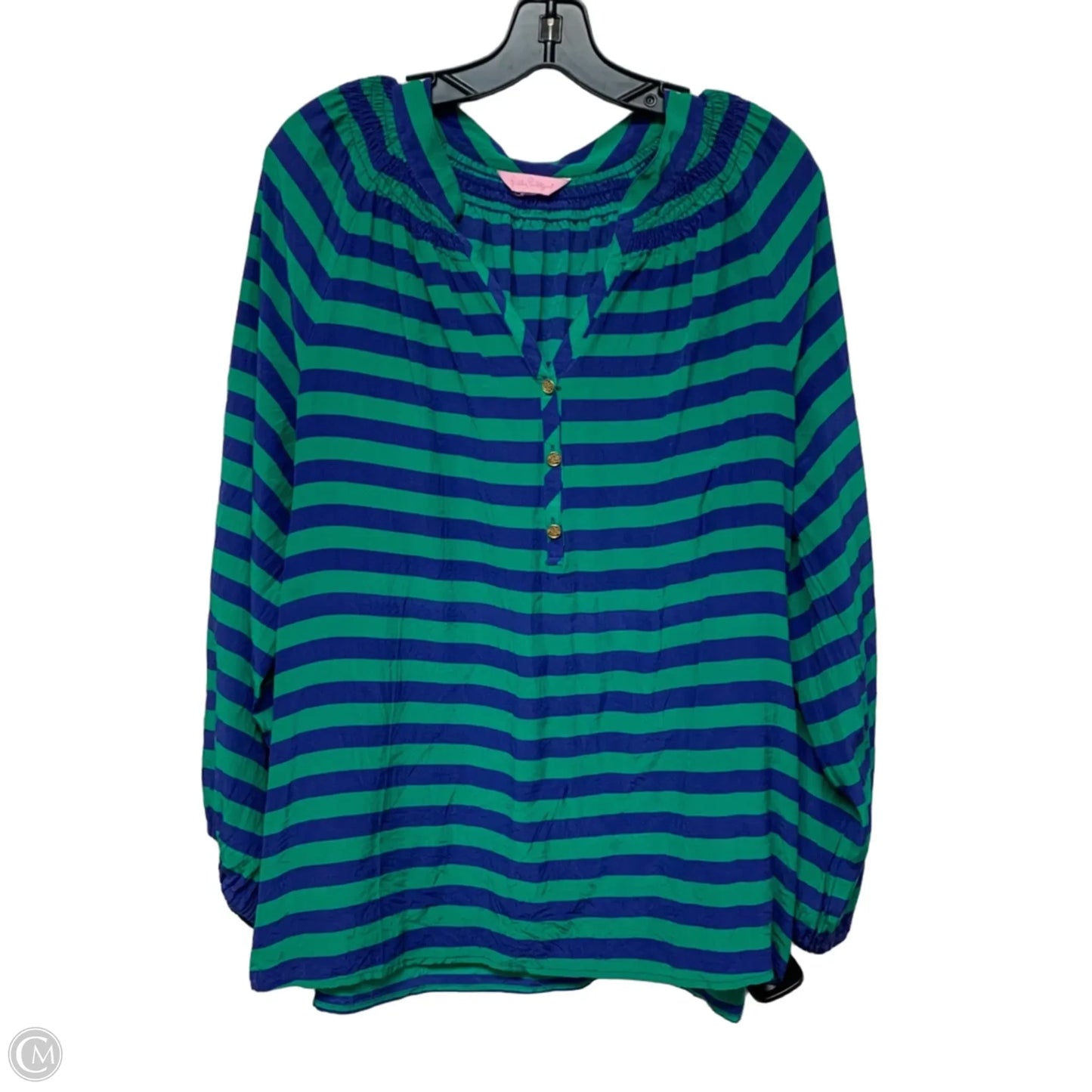 Top Long Sleeve Designer By Lilly Pulitzer In Blue & Green, Size: Xl