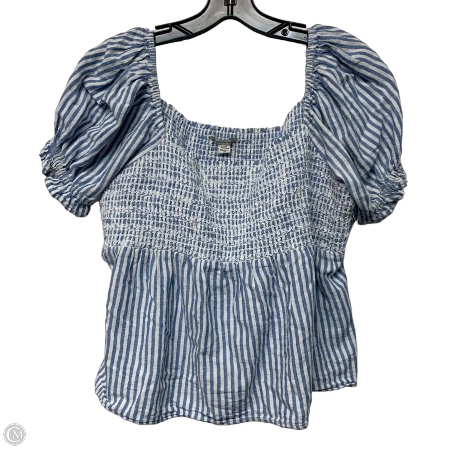 Top Short Sleeve By American Eagle In Blue & White, Size: L