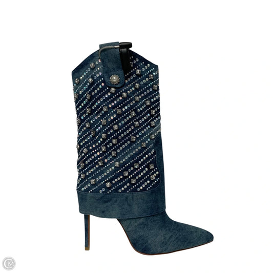 Boots Mid-calf Heels By Azalea Wang In Blue Denim, Size: 6