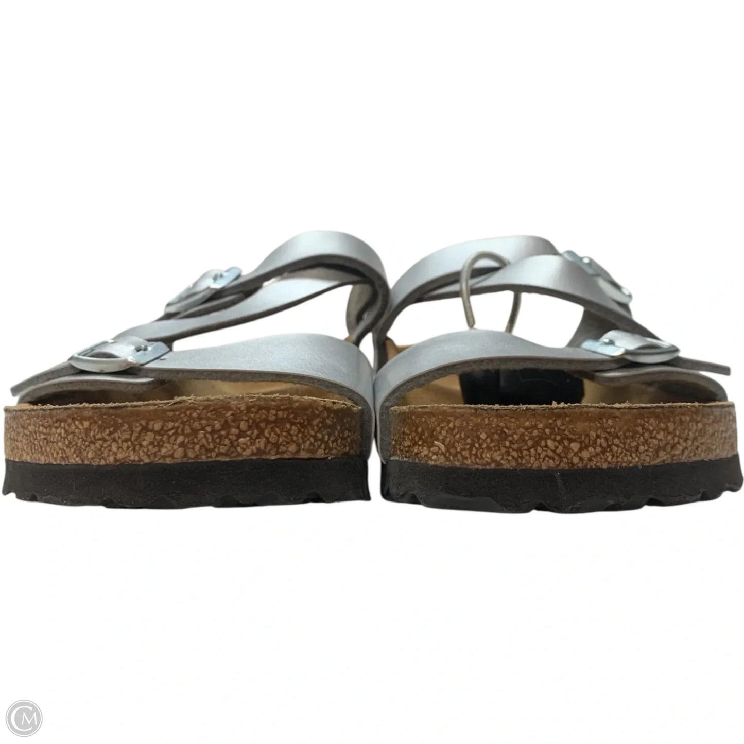 Sandals Flats By Birkenstock In Silver, Size: 8.5