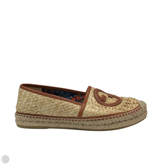Shoes Luxury Designer By Gucci In Brown & Tan, Size: 8.5