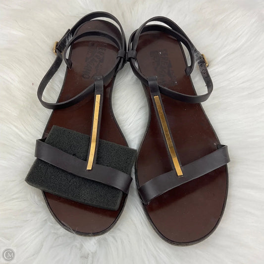 Sandals Designer By Ferragamo In Black & Brown, Size: 8