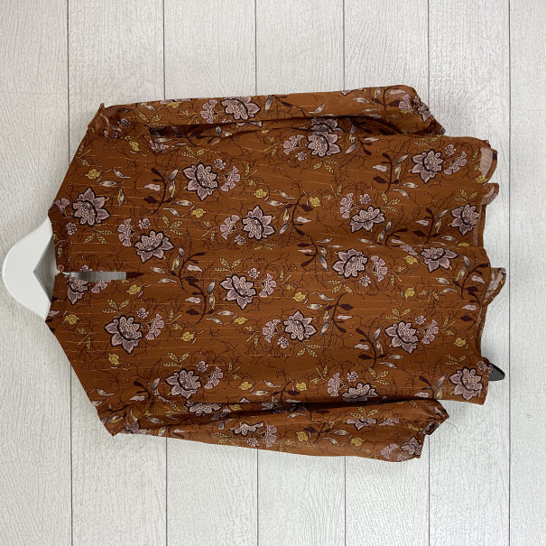 Brown Top Long Sleeve Clothes Mentor, Size S