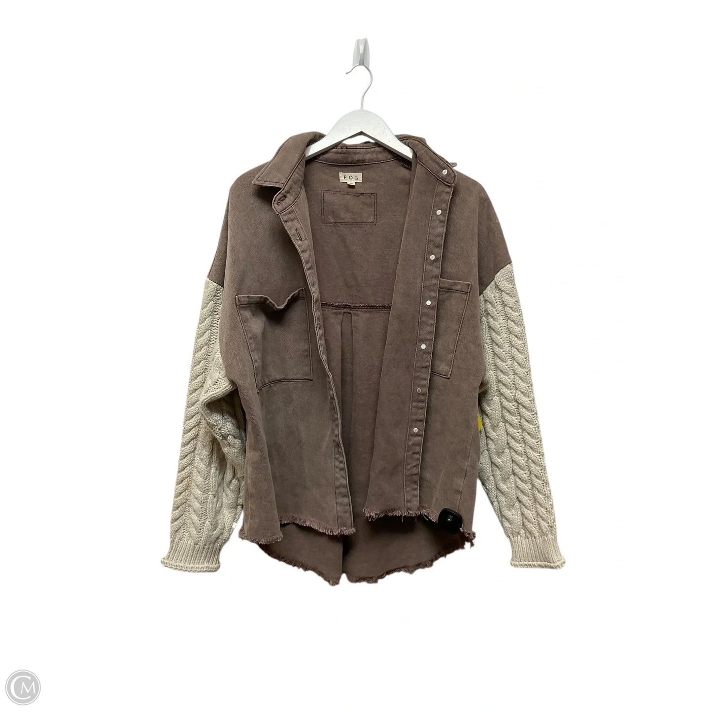 Jacket Shirt By Pol In Brown, Size: S