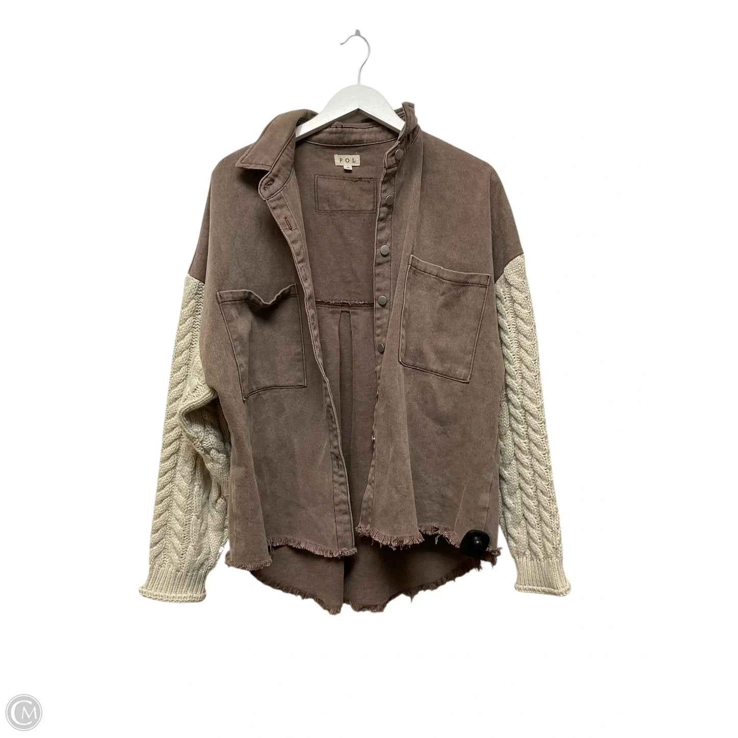 Jacket Shirt By Pol In Brown, Size: S
