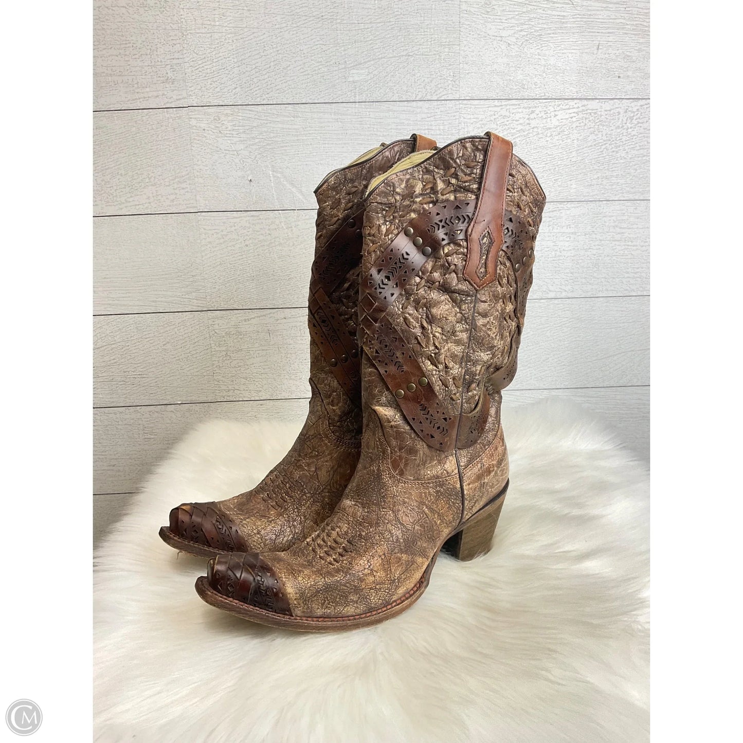 Boots Knee Heels By Corral In Brown, Size: 10