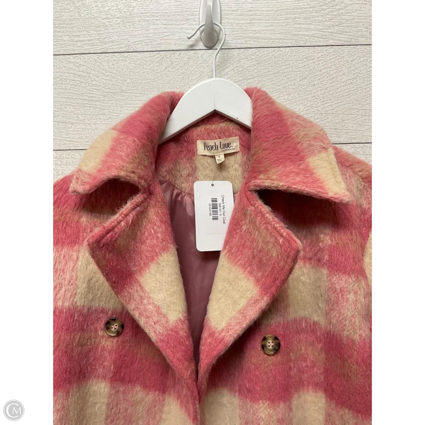Coat Faux Fur & Sherpa By Peach Love Cream California In Plaid Pattern, Size: S