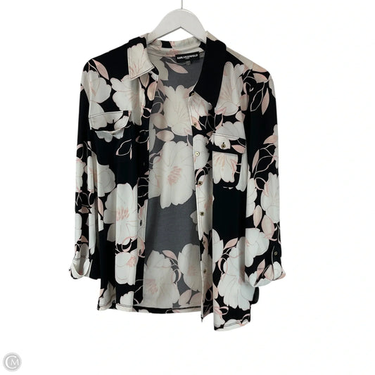 Top Long Sleeve Designer By Karl Lagerfeld In Black & Pink, Size: L