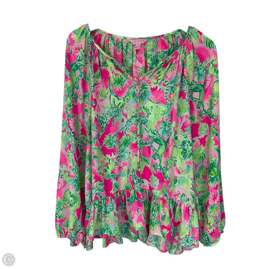 Top Long Sleeve Designer By Lilly Pulitzer In Green & Pink, Size: Xl