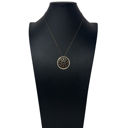 18k Yellow Gold Plated
Sterling Silver Two Tone Filigree Openwork Medallion Pendant Necklace By Morgan & Paige