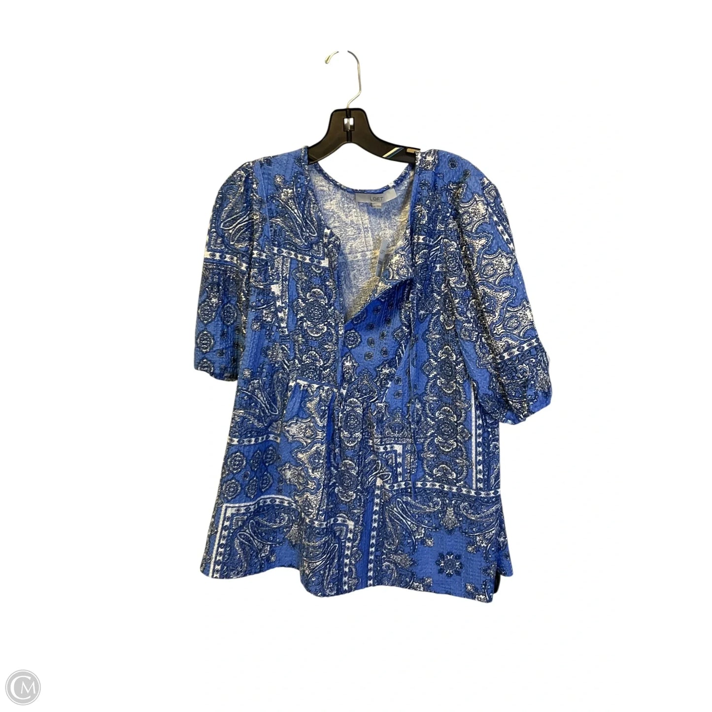 Top Short Sleeve By Loft In Blue & White, Size: Xxl