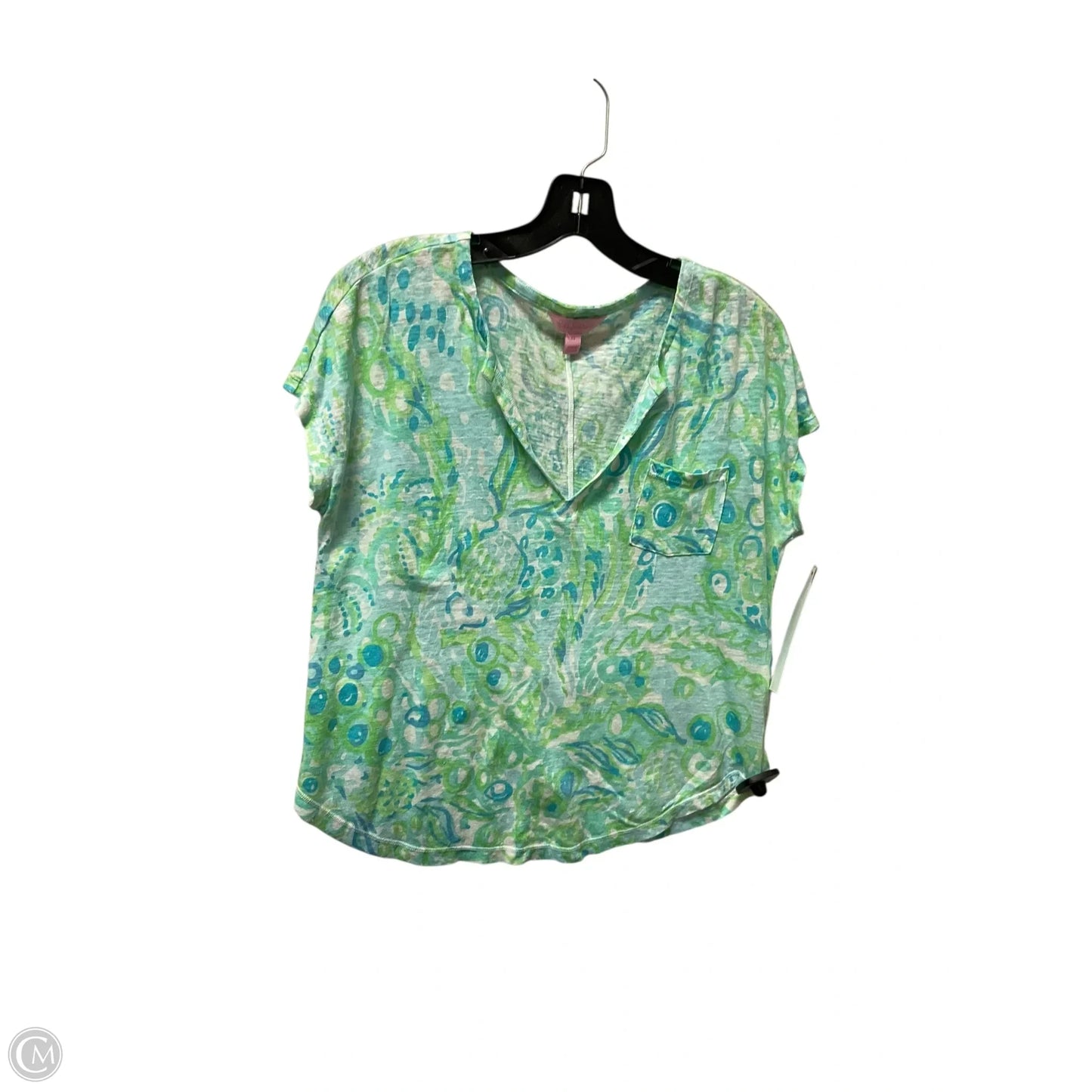 Top Short Sleeve Designer By Lilly Pulitzer In Blue & Green, Size: Xs