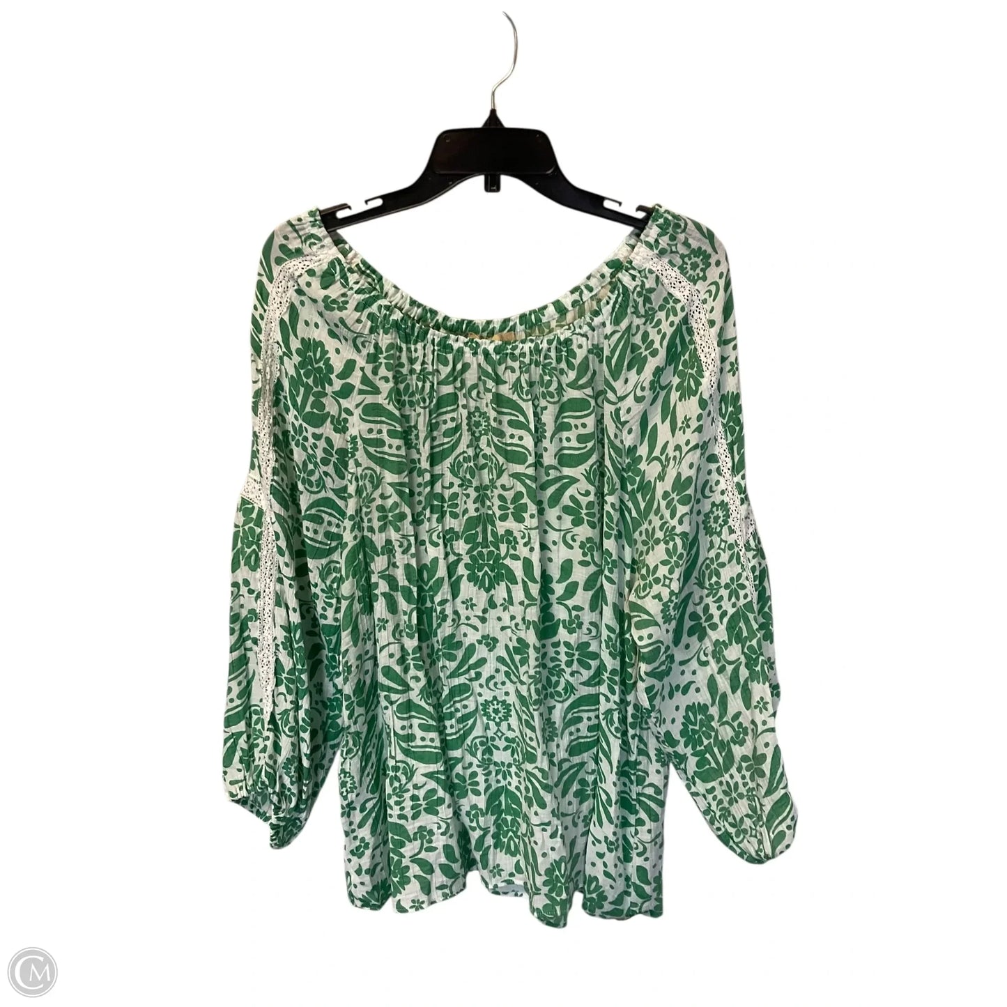 Top Long Sleeve By Hope & Harlow In Green & White, Size: 1x