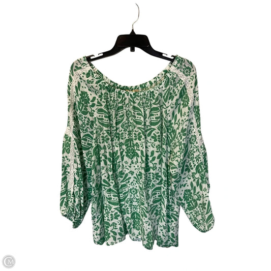 Top Long Sleeve By Hope & Harlow In Green & White, Size: 1x