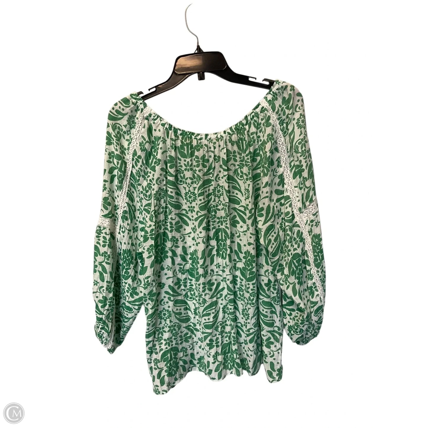 Top Long Sleeve By Hope & Harlow In Green & White, Size: 1x