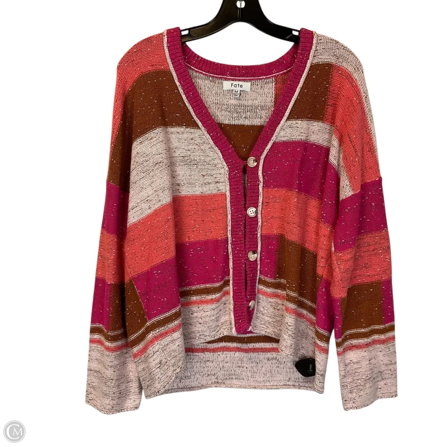 Sweater Cardigan By Fate In Pink & Tan, Size: M
