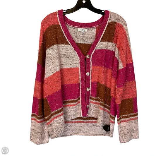 Sweater Cardigan By Fate In Pink & Tan, Size: M