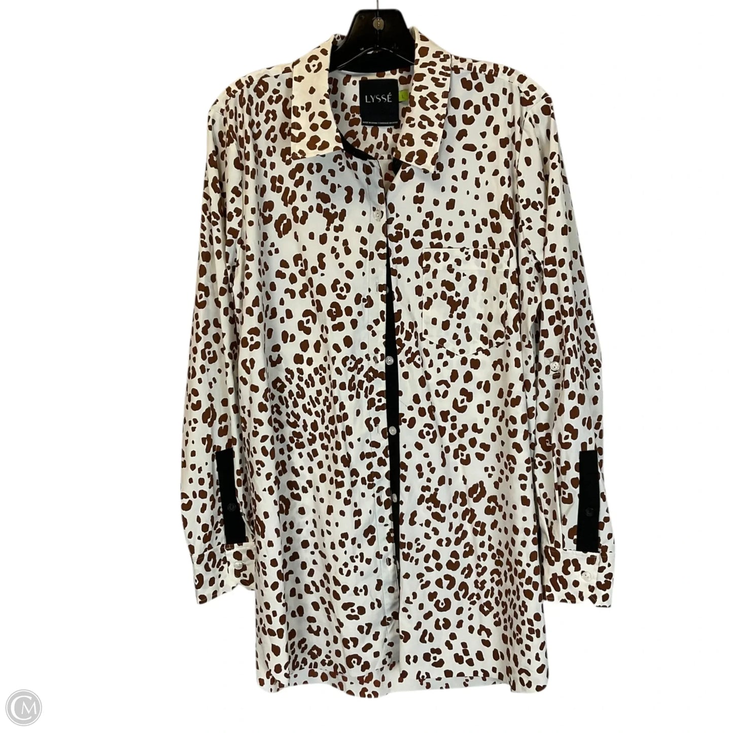 Top Long Sleeve By Lysse In Brown & Cream, Size: L