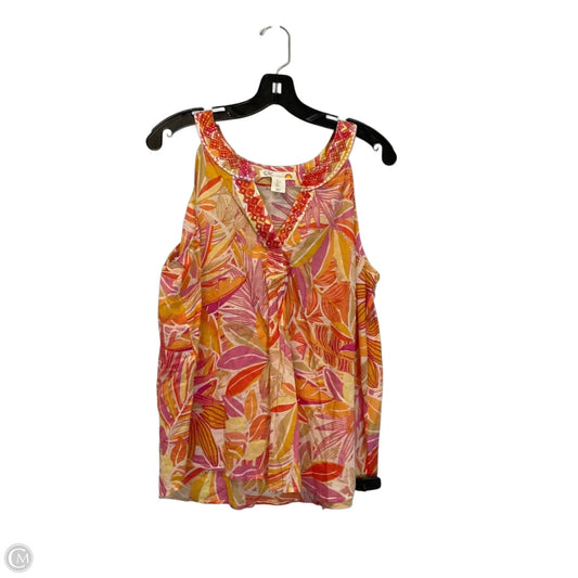 Top Sleeveless By C And C In Orange & Pink, Size: L