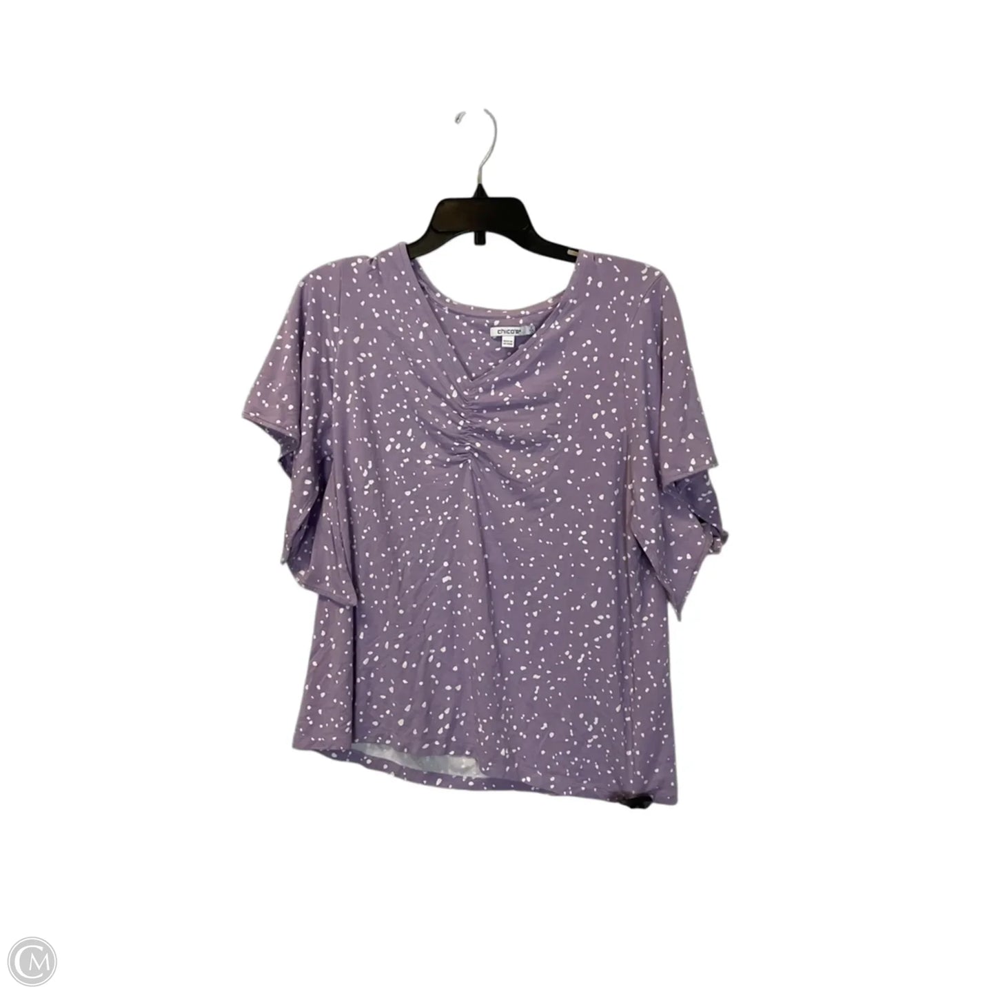 Top Short Sleeve By Chicos In Purple & White, Size: L