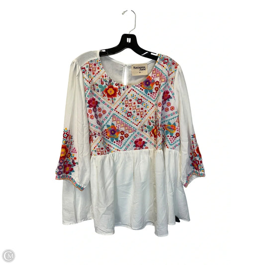 Top Long Sleeve By Savanna Jane In White, Size: 2x