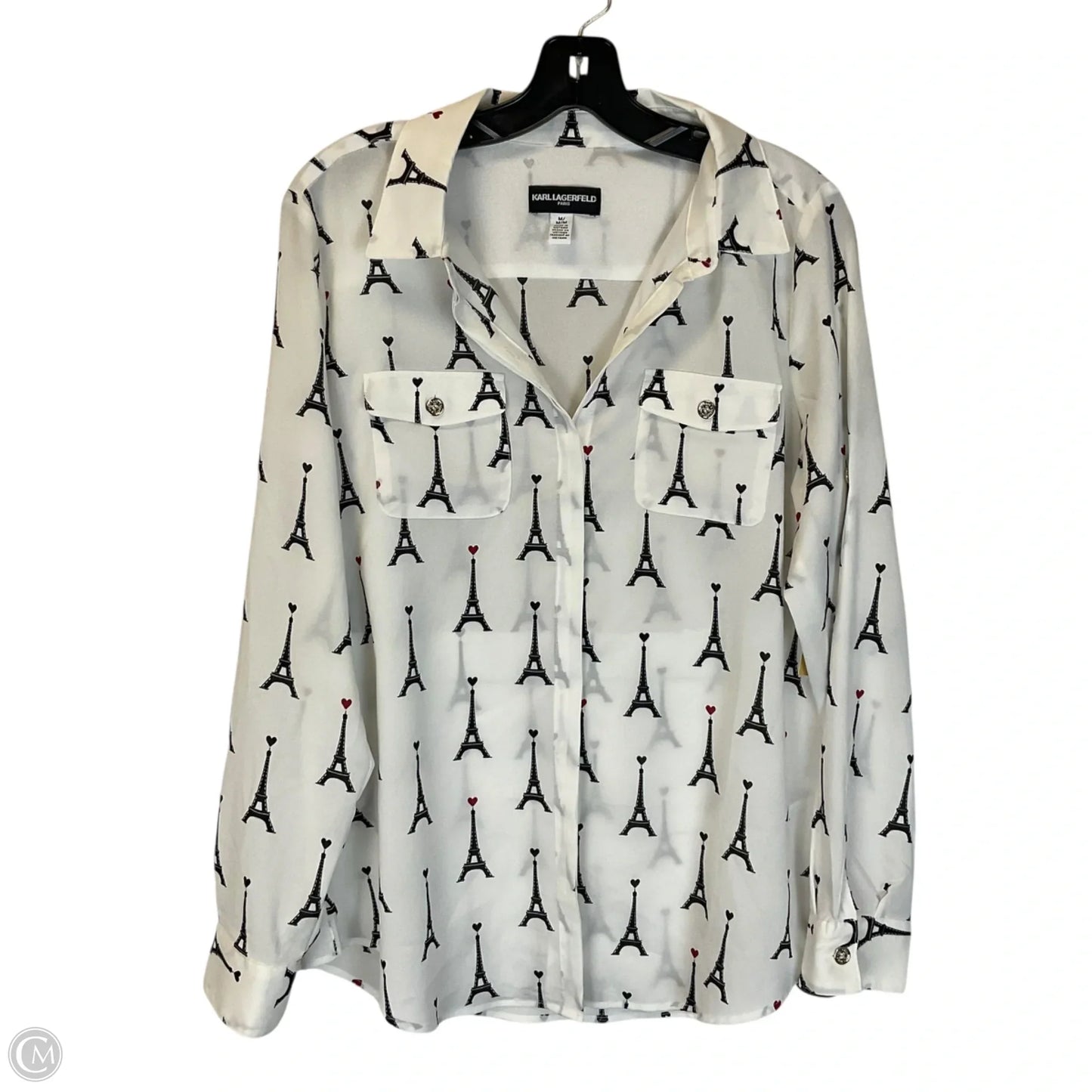 Top Long Sleeve Designer By Karl Lagerfeld In White, Size: M
