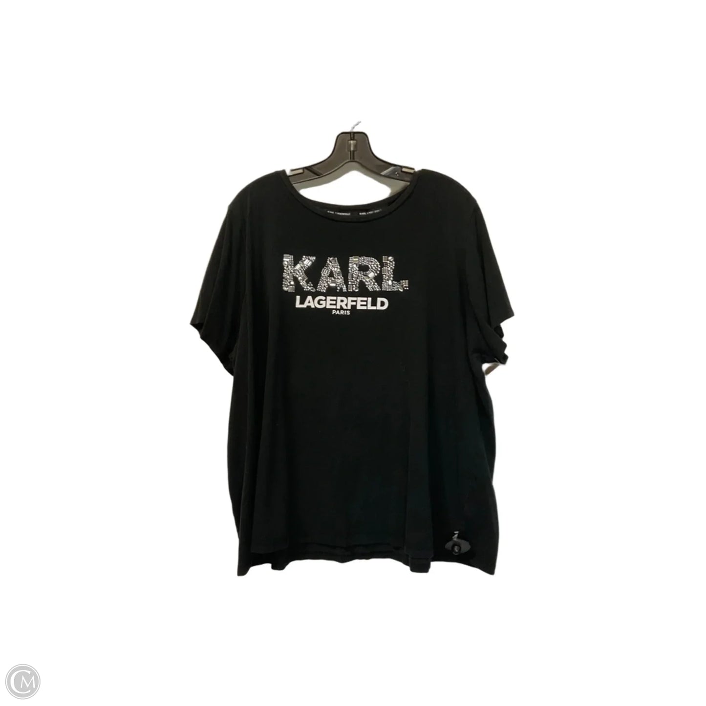 Top Short Sleeve Designer By Karl Lagerfeld In Black, Size: 2x