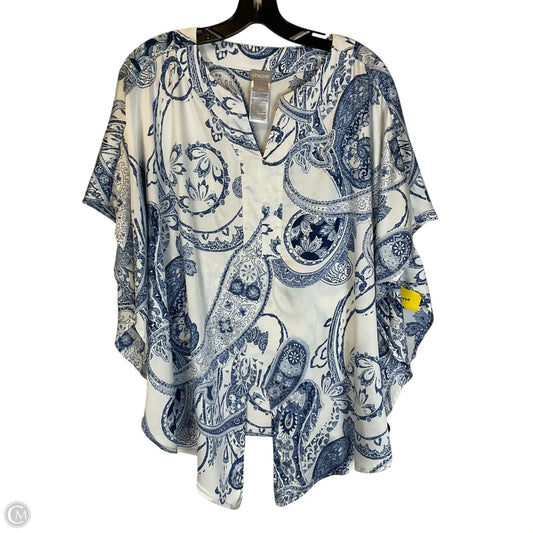 Top Short Sleeve Basic By Chicos In Blue & White, Size: L