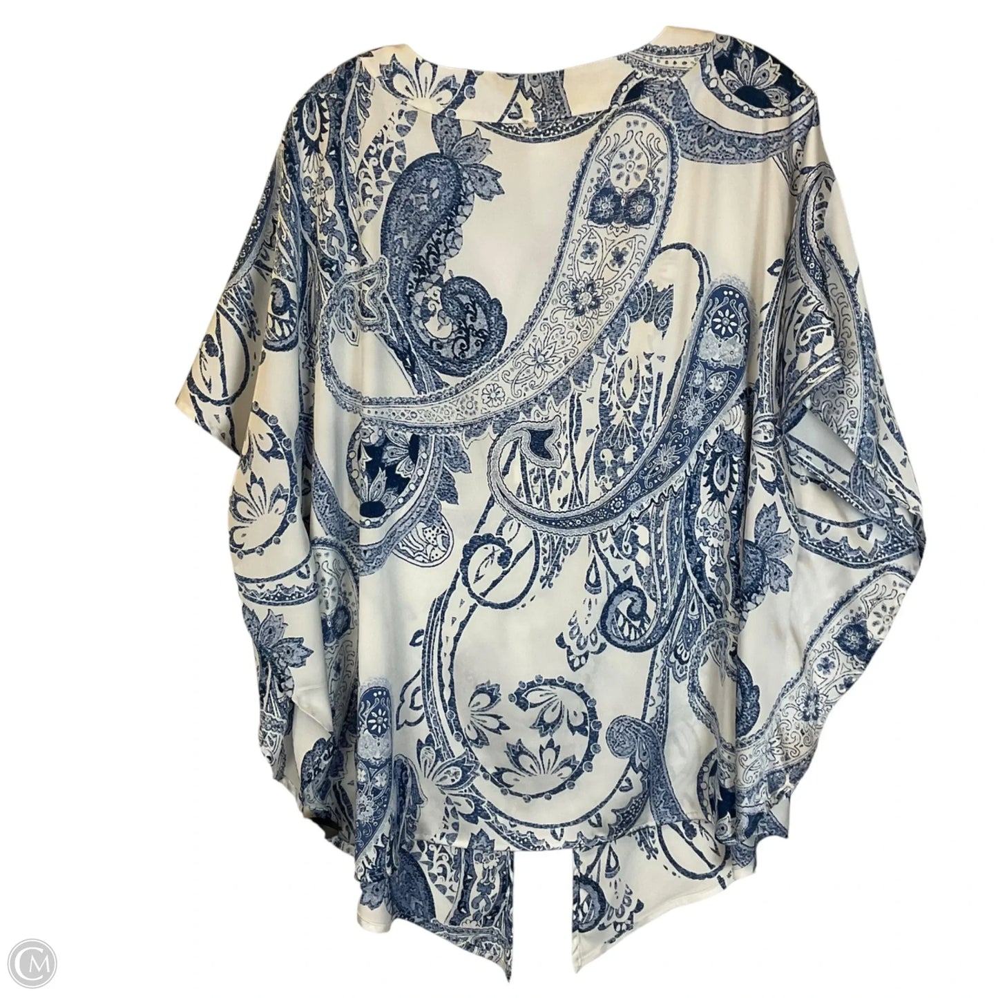 Top Short Sleeve Basic By Chicos In Blue & White, Size: L