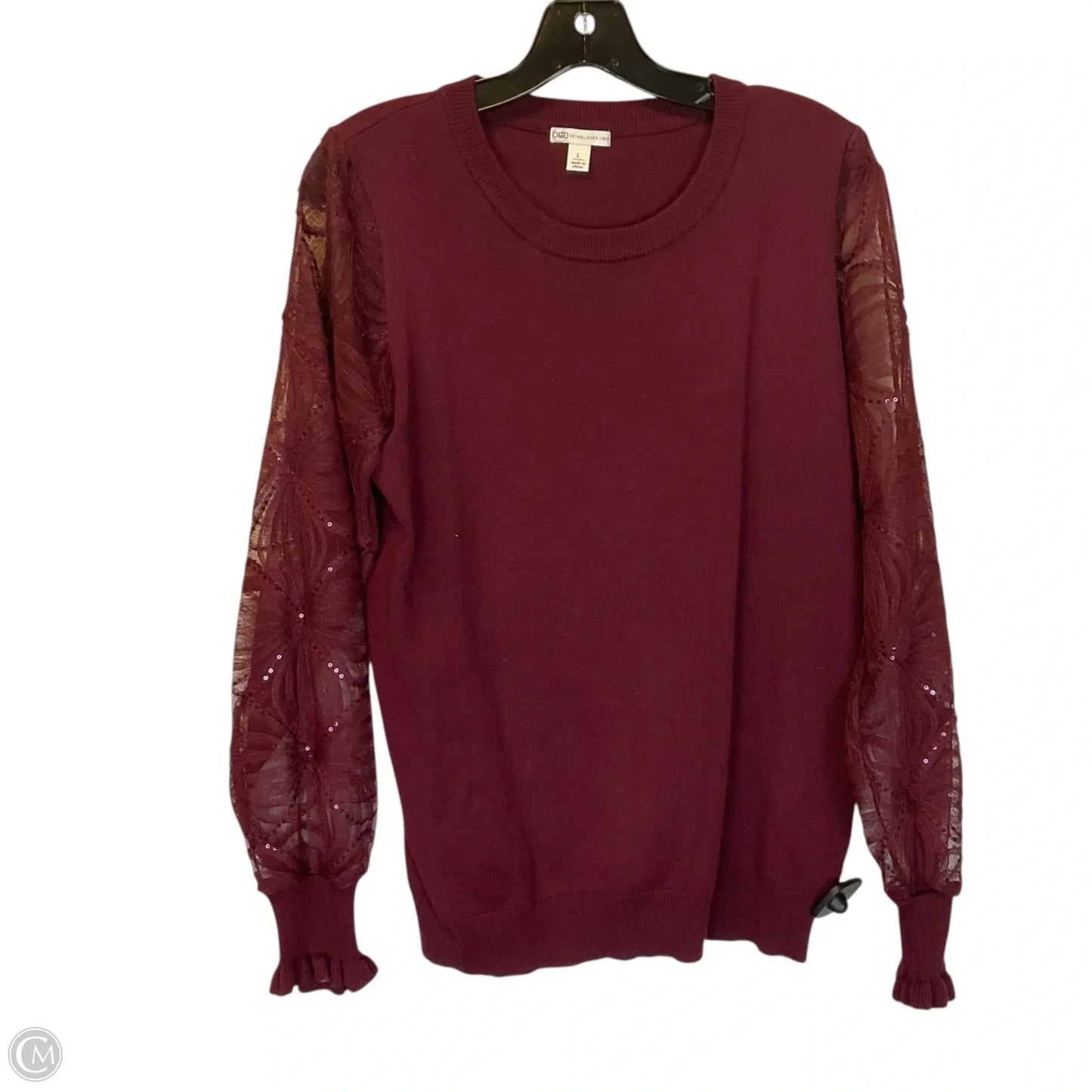 Top Long Sleeve By Cato In Maroon, Size: L