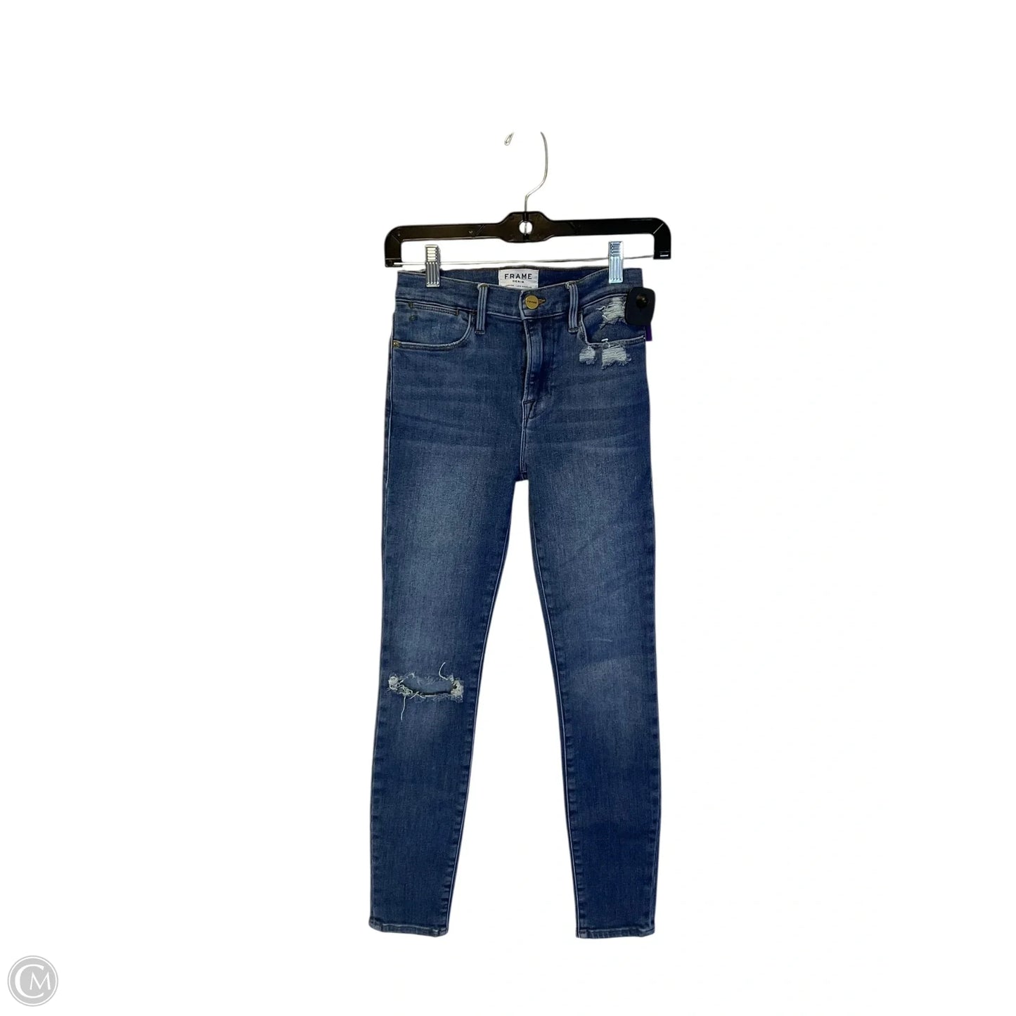 Jeans Skinny By Frame In Blue Denim, Size: 0
