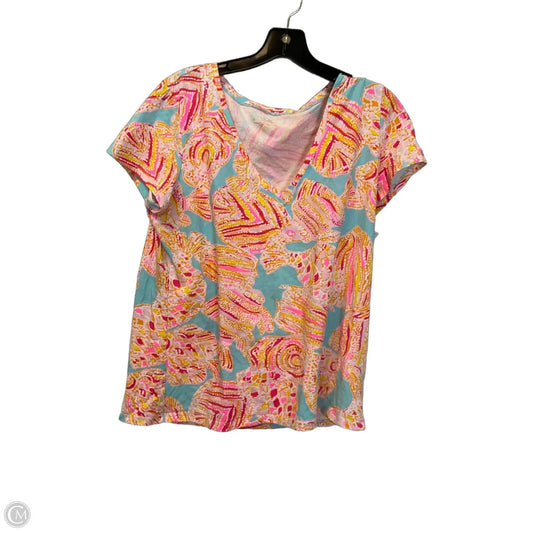 Top Short Sleeve Designer By Lilly Pulitzer In Blue & Orange, Size: Xl