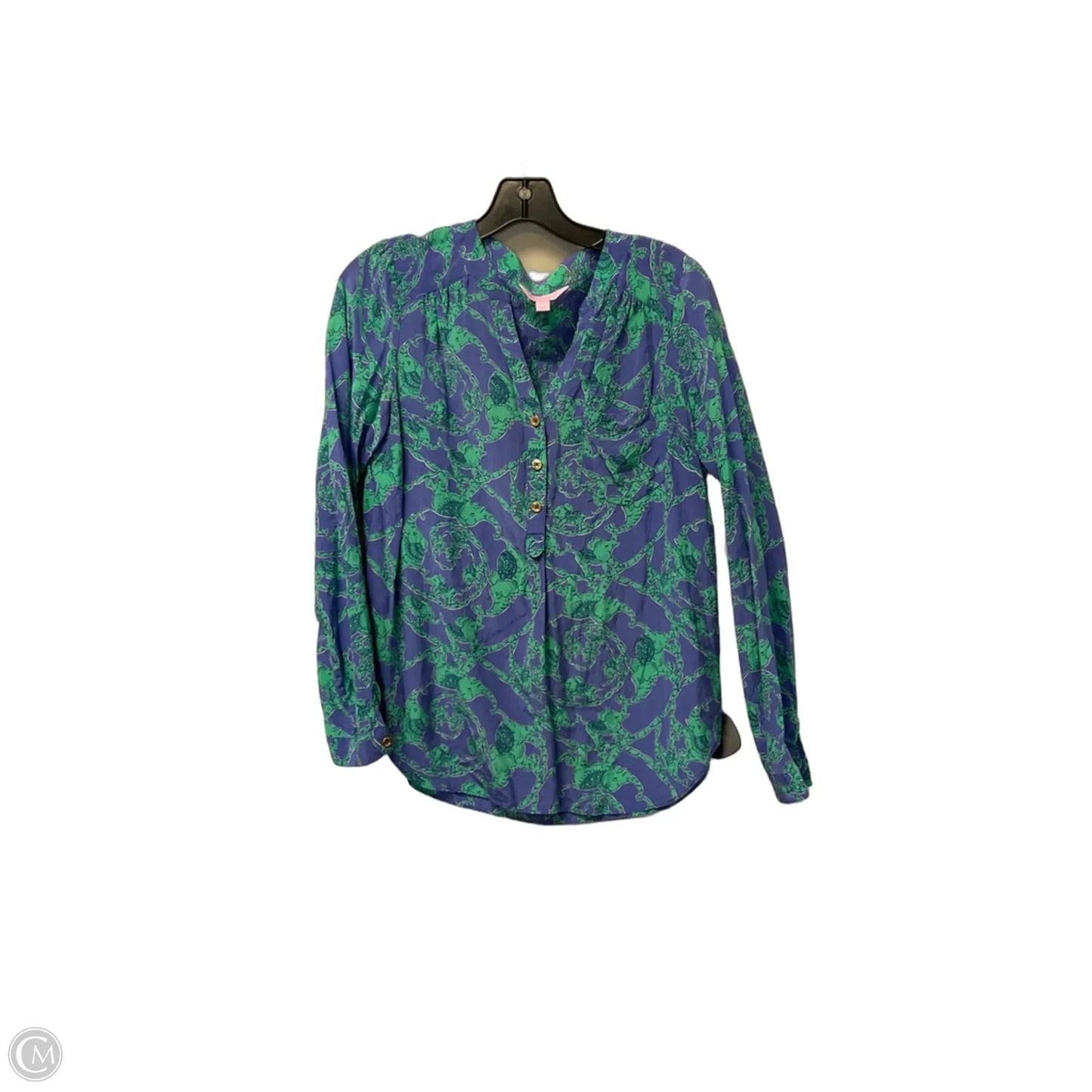 Top Long Sleeve Designer By Lilly Pulitzer In Blue & Green, Size: S