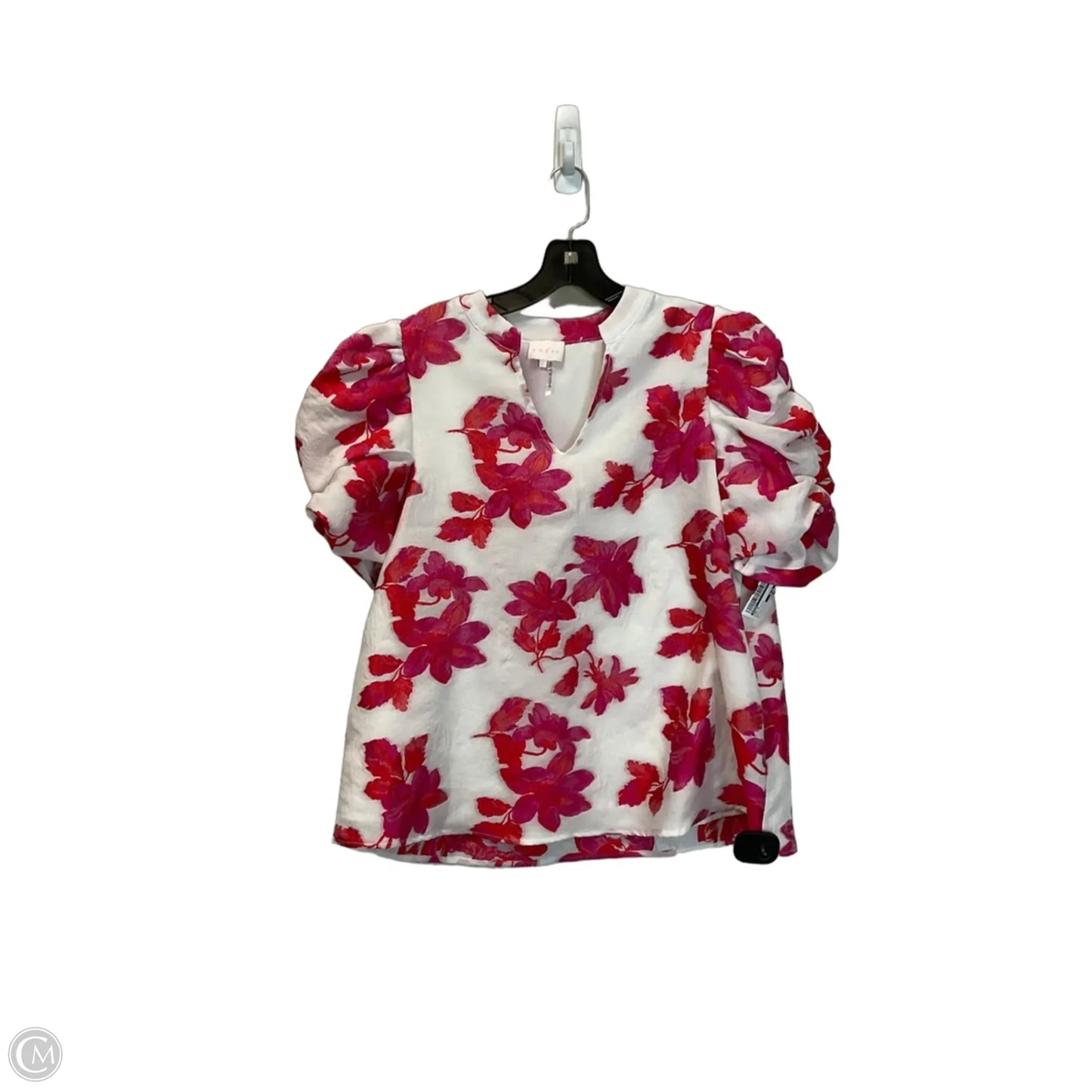 Top Short Sleeve By Entro In Pink & White, Size: L