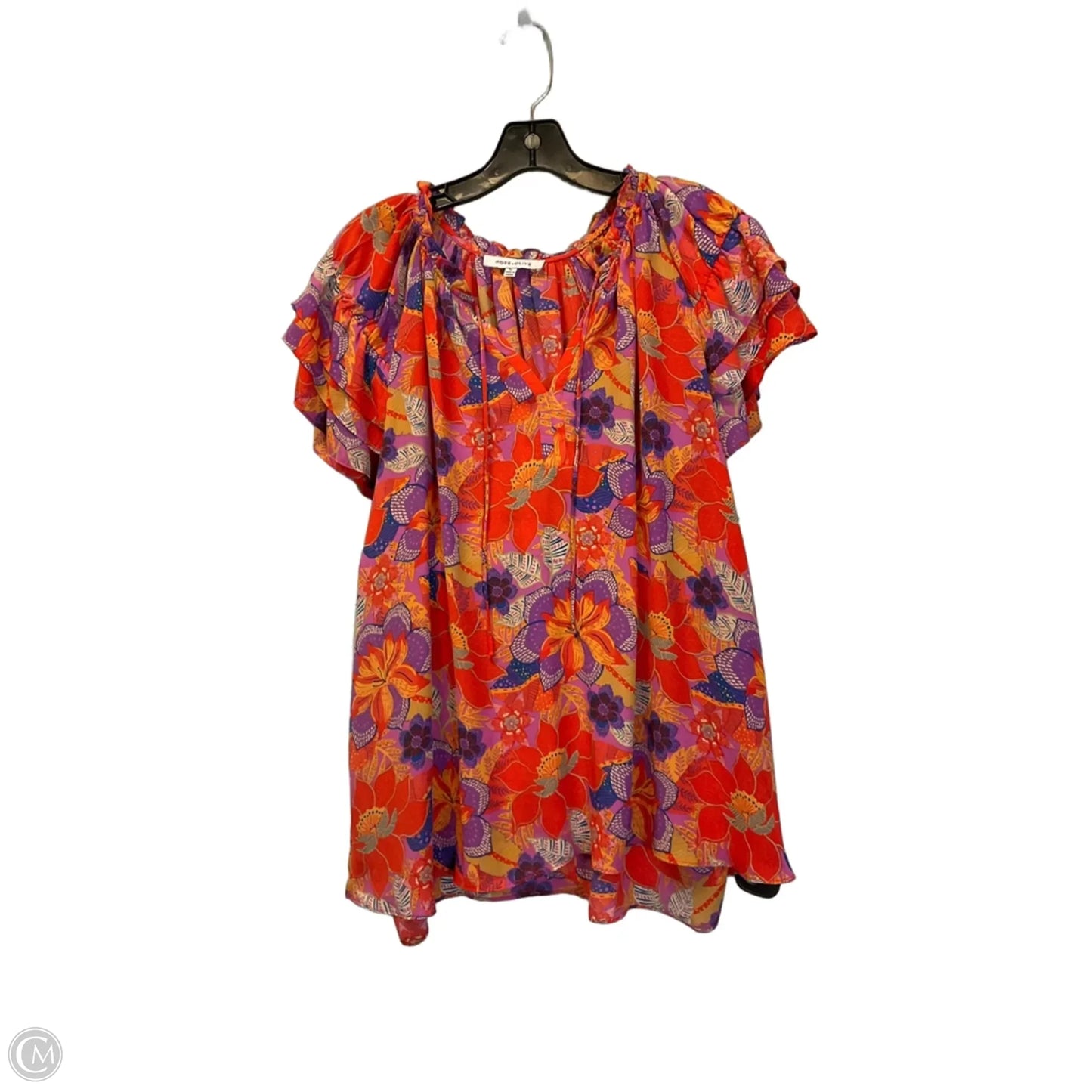 Top Short Sleeve By Rose And Olive In Orange & Purple, Size: 1x