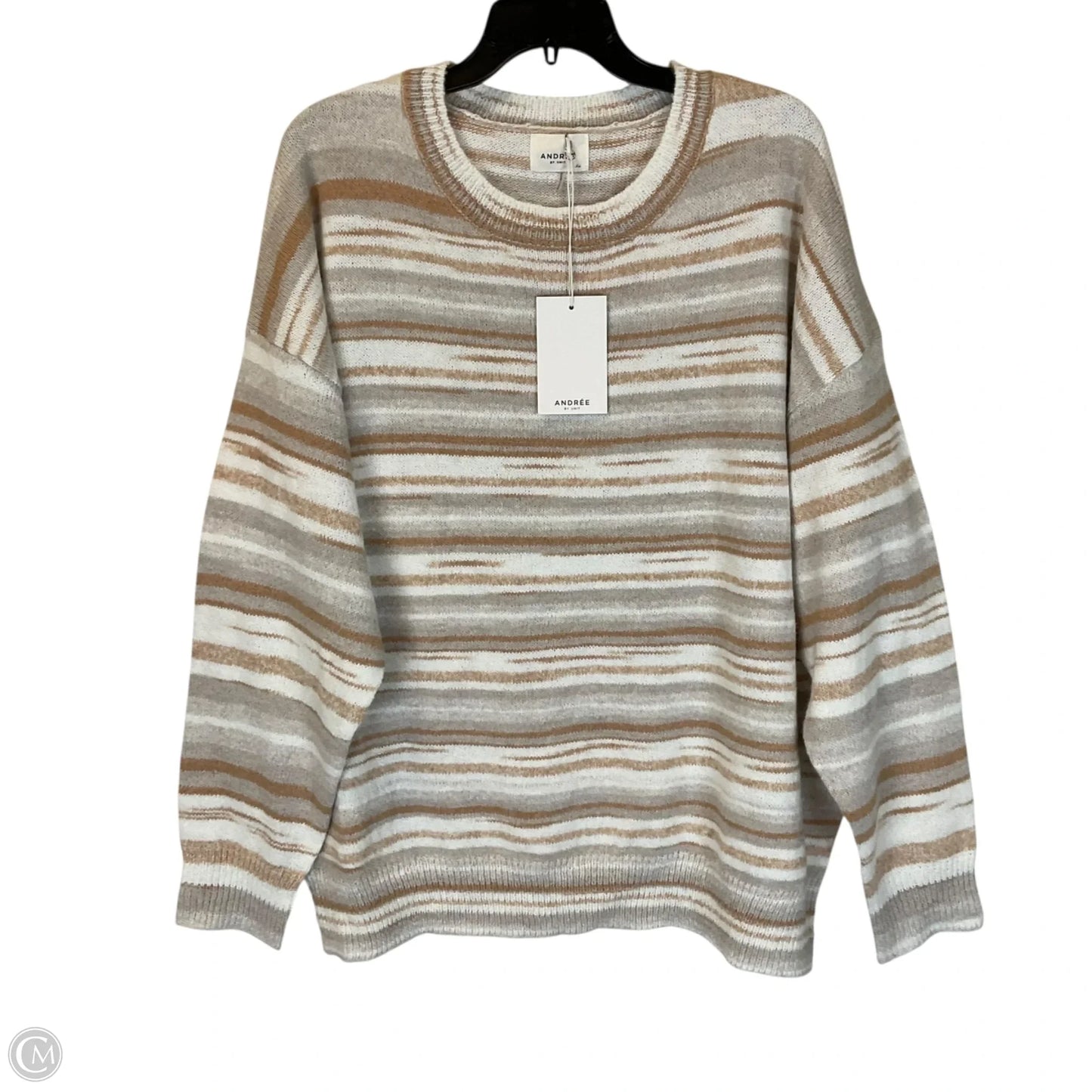 Sweater By Andree By Unit In Tan & White, Size: 2x