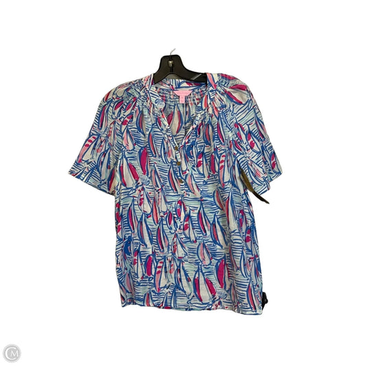 Top Short Sleeve Designer By Lilly Pulitzer In Blue & White, Size: Xs