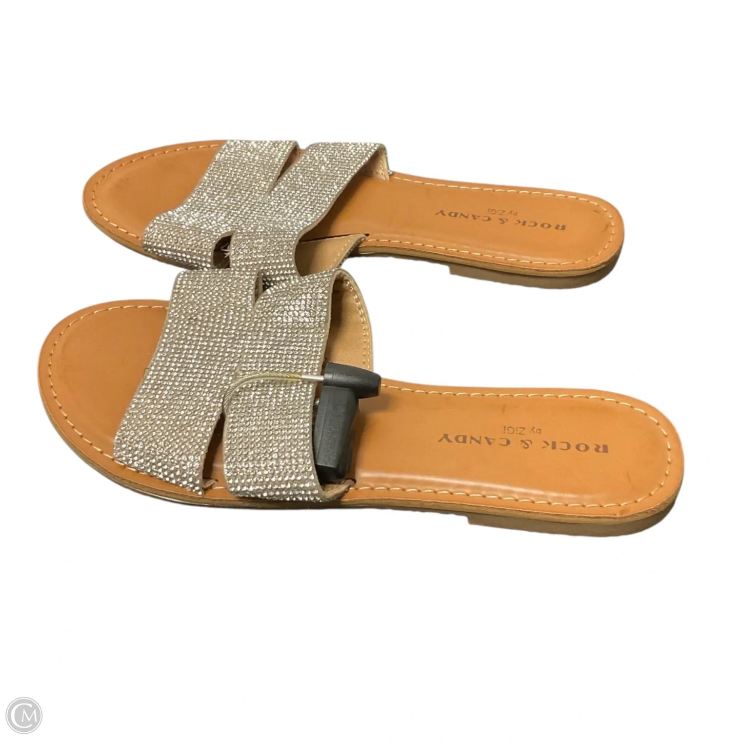 Sandals Flats By Rock And Candy In Silver & Tan, Size: 8
