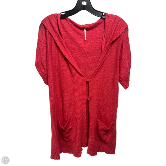 Linen Blend Hooded Sweater Cardigan By Free People In Red, Size: M