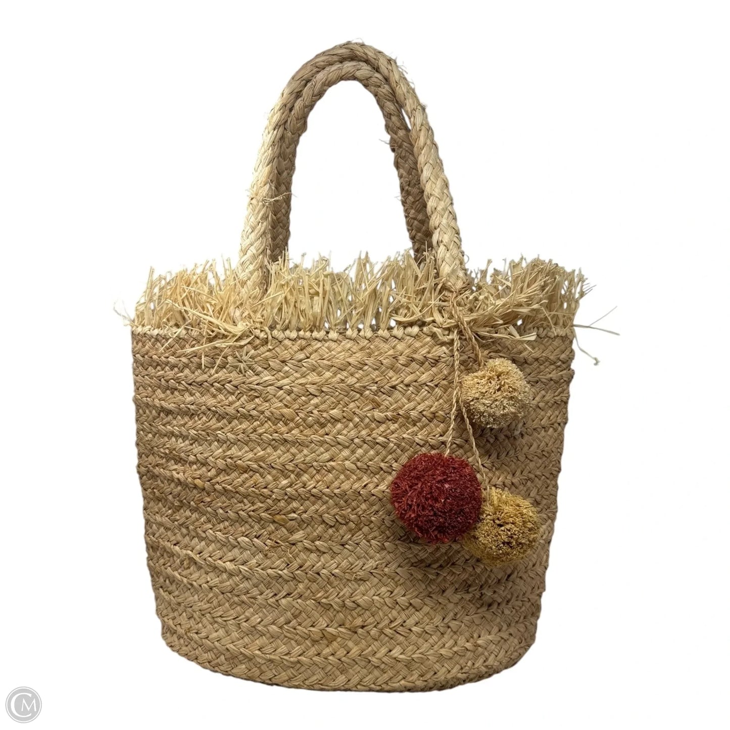 Pom Pom Straw Tote Designer By Barneys Ny, Size: Large