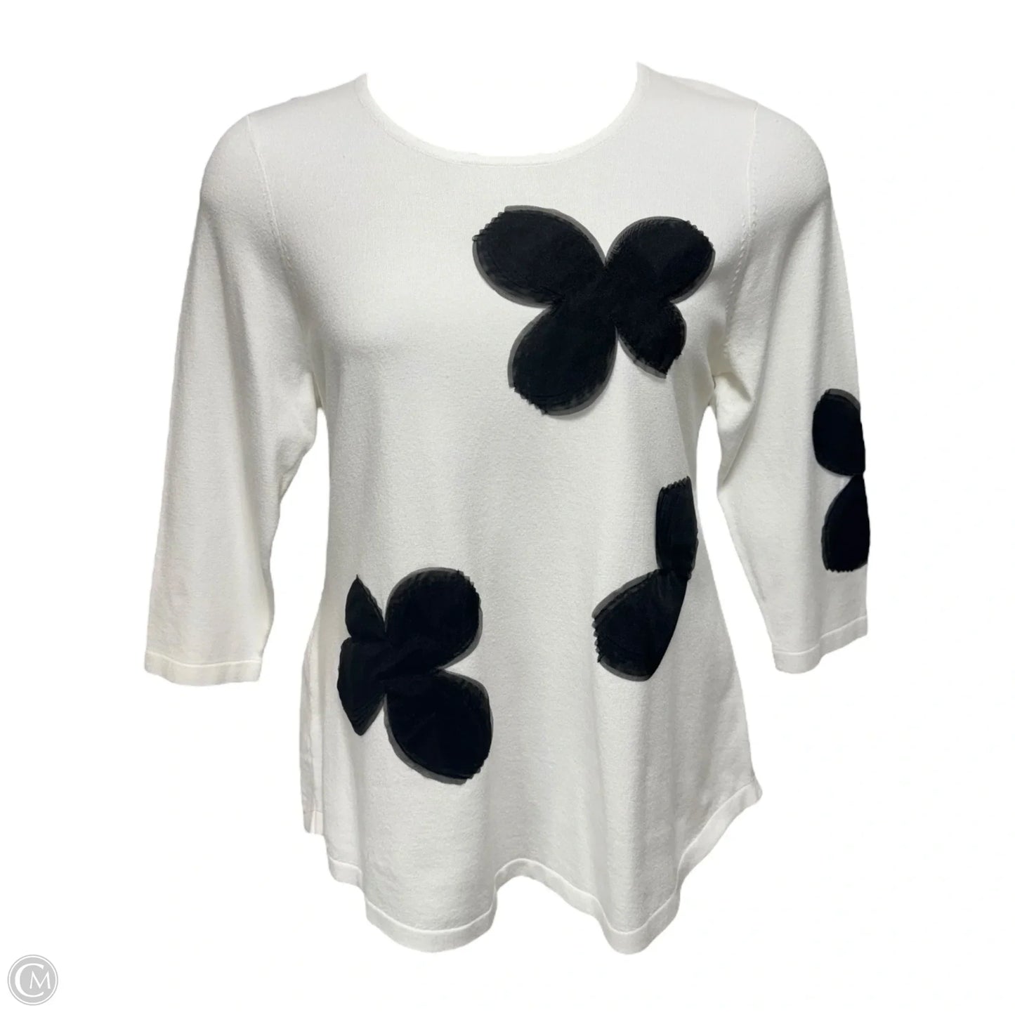 Organza Flower Knit Top Long Sleeve By J’Envie In Floral Print, Size: L