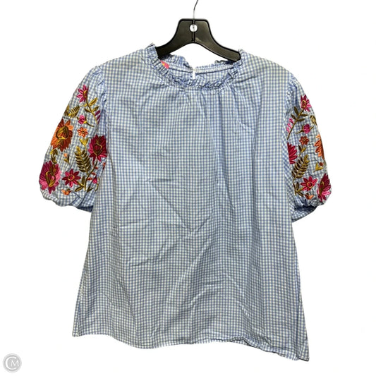 Gingham Floral Embroidered Puff Sleeve Top Short Sleeve By Thml In Checkered Pattern, Size: M