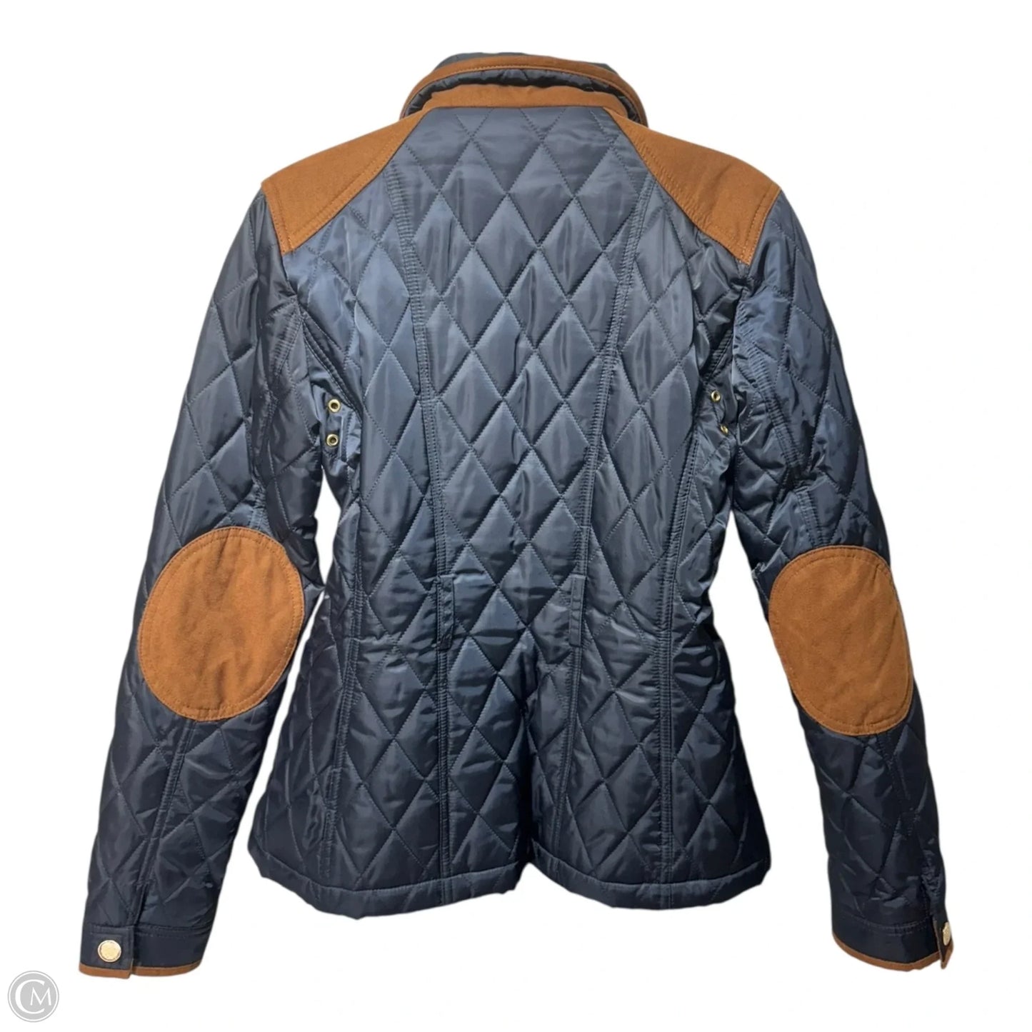 Faux Suede Trim Belted Quilted Jacket By Vince Camuto In Blue, Size: S