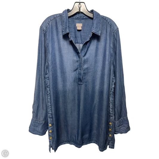 Tunic Long Sleeve By Chicos In Blue Denim, Size: Xl