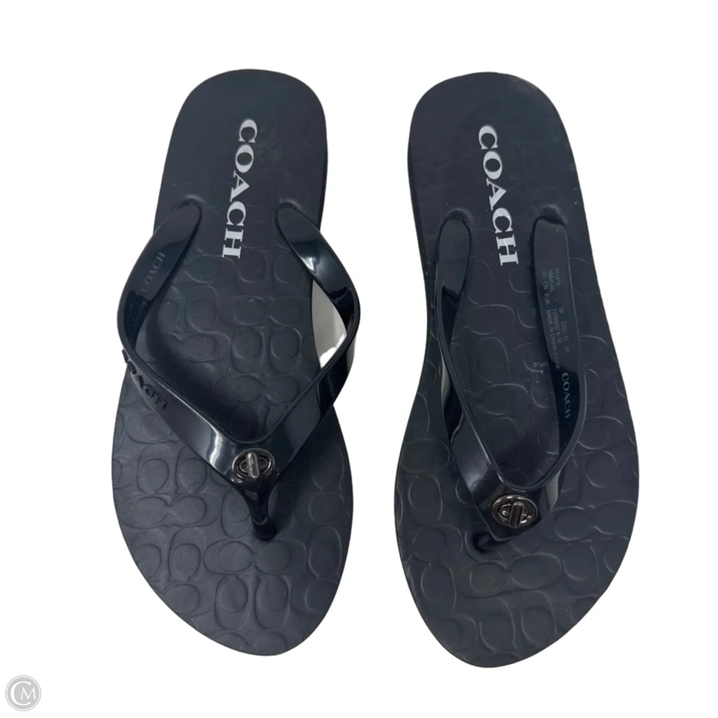 Abbigail Rubber Flip Flop Sandals Designer By Coach In Black, Size: 5